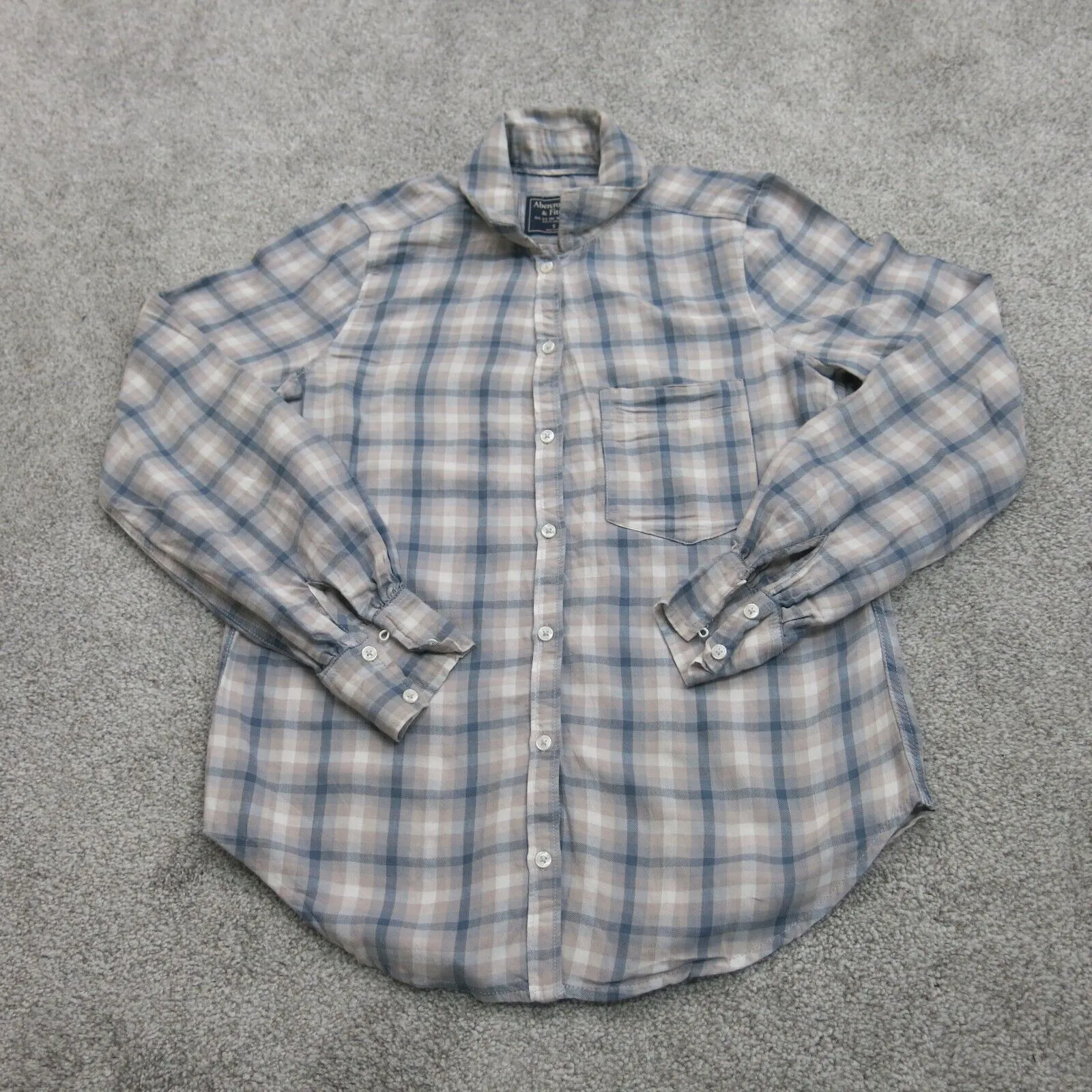 Abercrombie & Fitch Womens Button Up Shirt Check Long Sleeves White Beige Size S