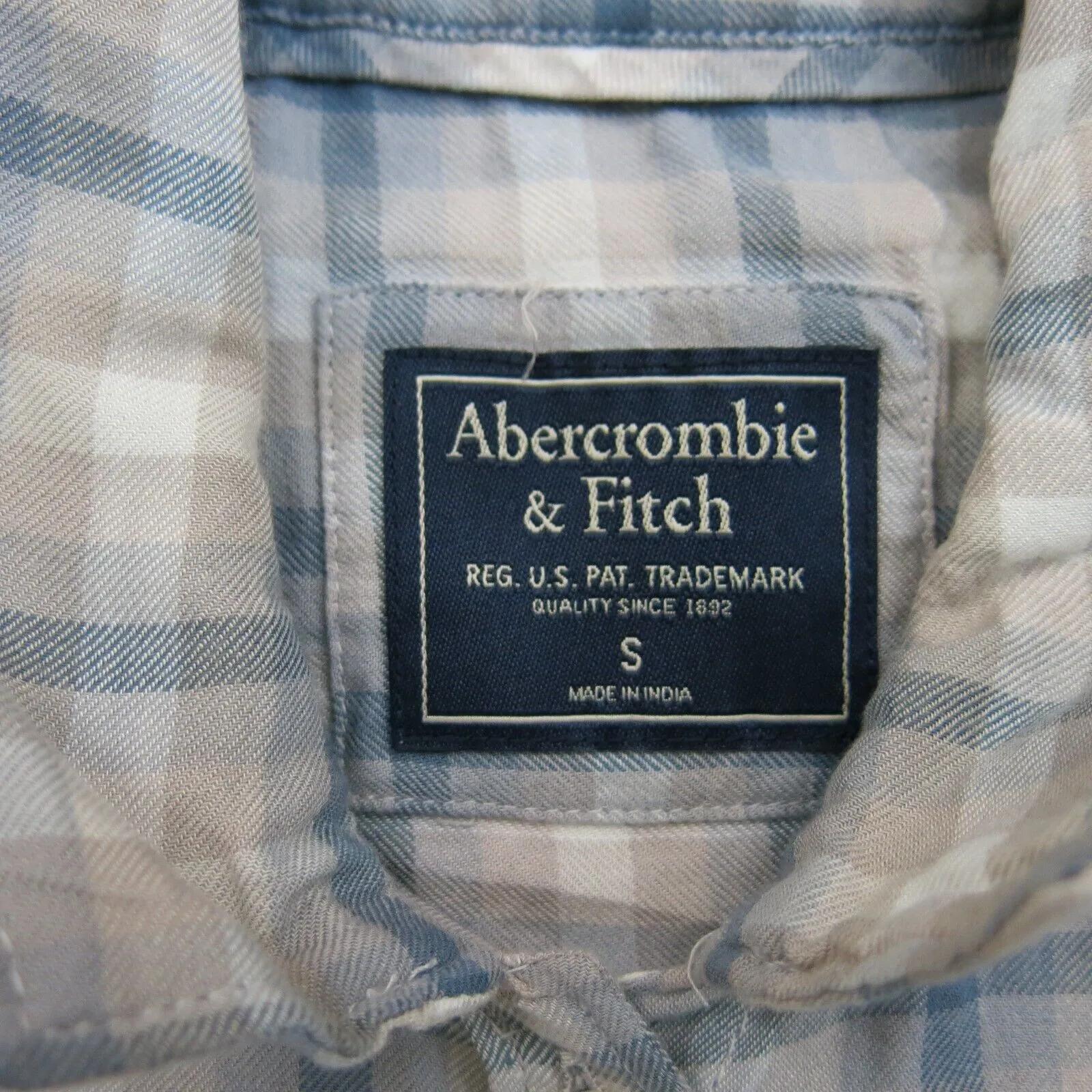 Abercrombie & Fitch Womens Button Up Shirt Check Long Sleeves White Beige Size S