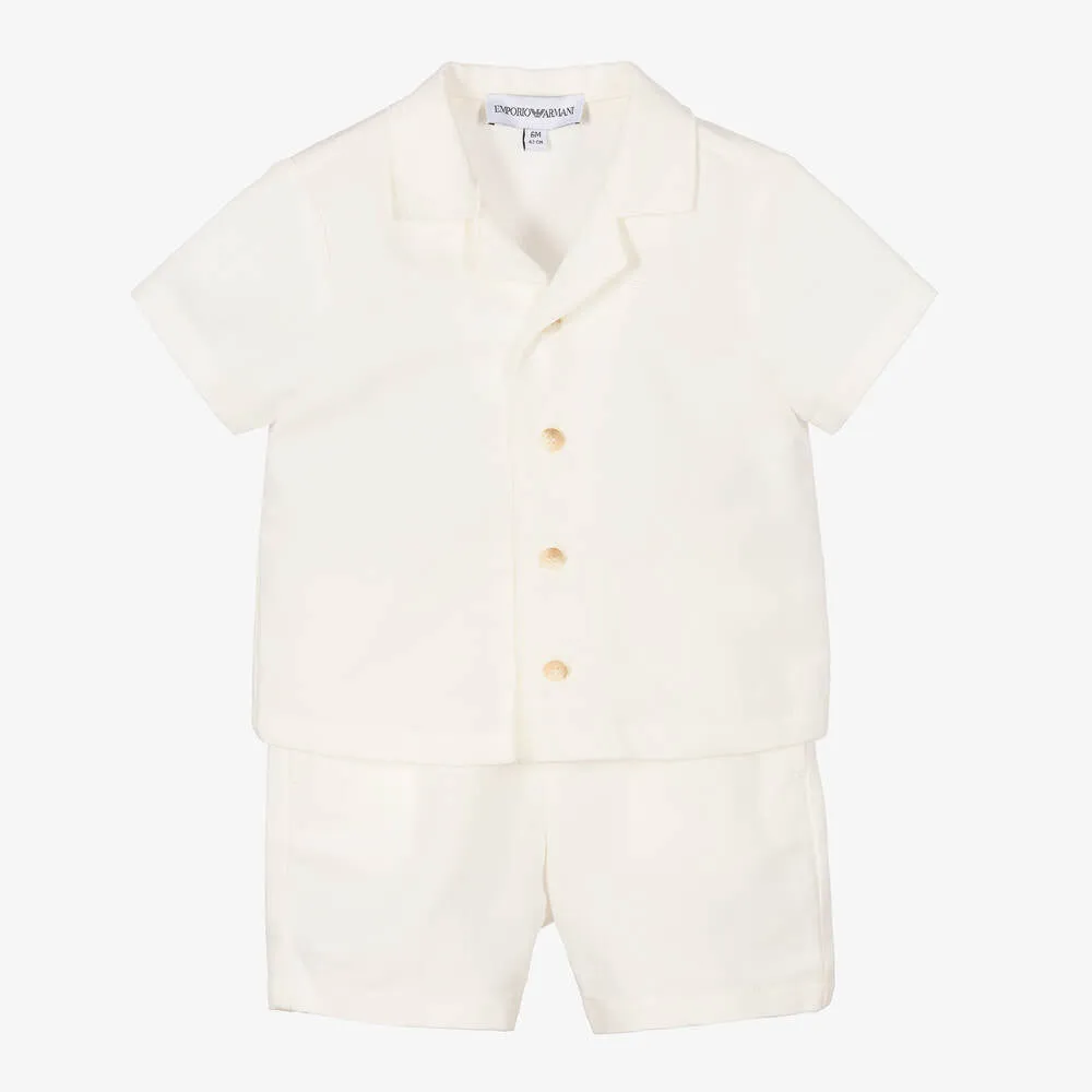 AJ White Button Down Dressy Shorts Set