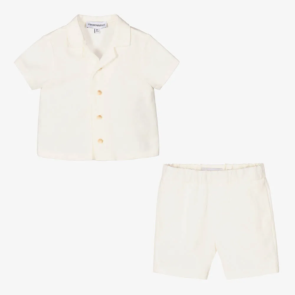 AJ White Button Down Dressy Shorts Set
