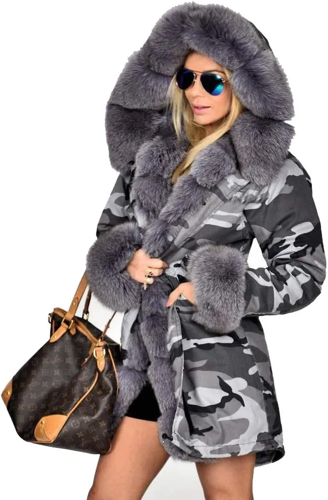 Aofur Womens Hooded Faux Fur Lined Warm Coats Parkas Anoraks Outwear Winter Long Jackets