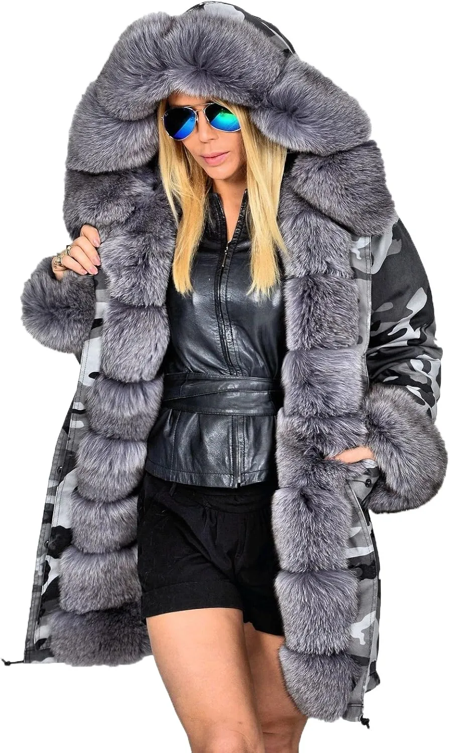 Aofur Womens Hooded Faux Fur Lined Warm Coats Parkas Anoraks Outwear Winter Long Jackets