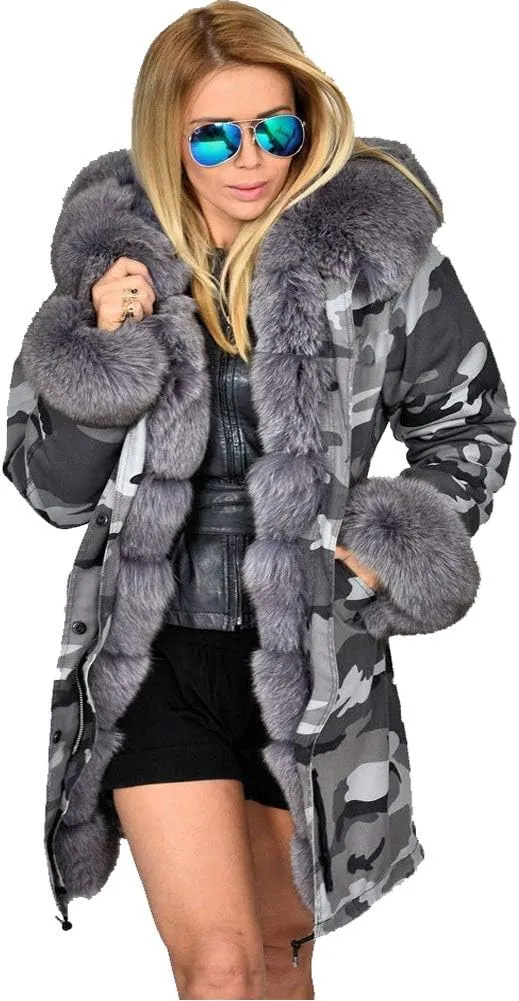 Aofur Womens Hooded Faux Fur Lined Warm Coats Parkas Anoraks Outwear Winter Long Jackets