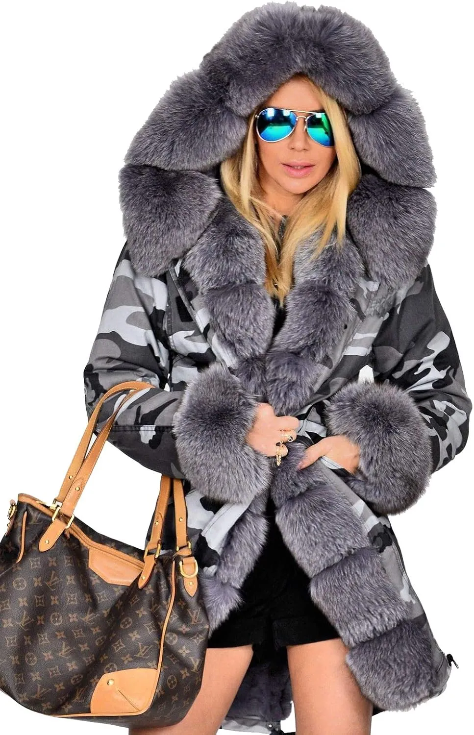 Aofur Womens Hooded Faux Fur Lined Warm Coats Parkas Anoraks Outwear Winter Long Jackets
