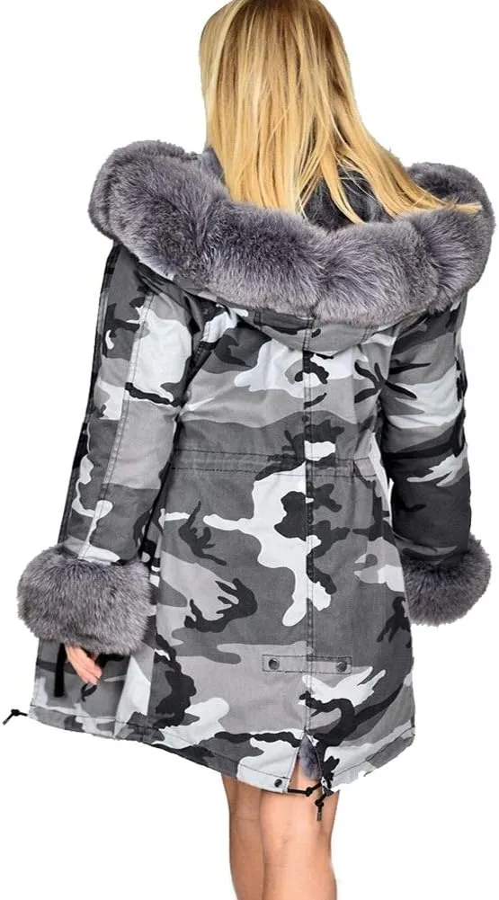 Aofur Womens Hooded Faux Fur Lined Warm Coats Parkas Anoraks Outwear Winter Long Jackets