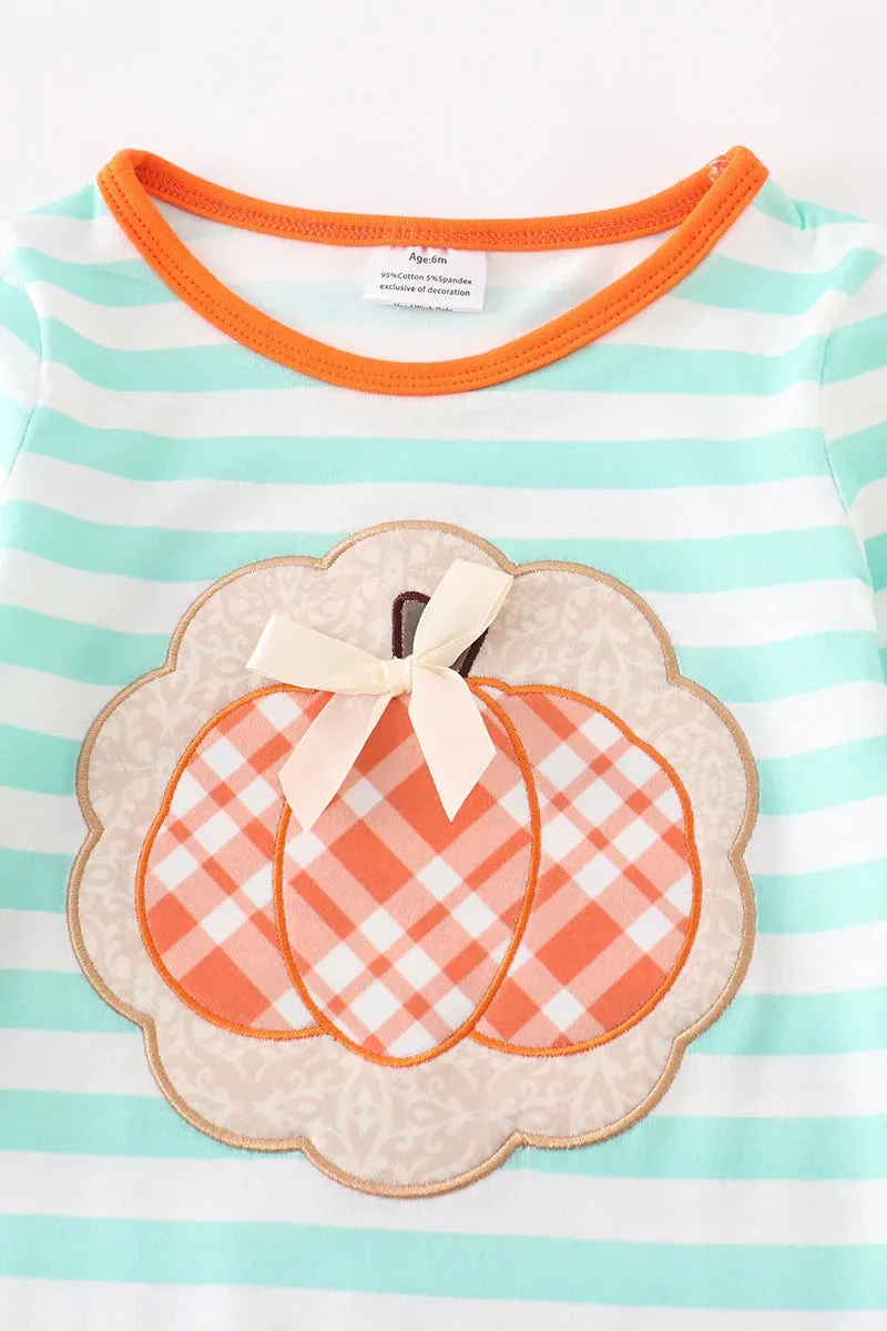 Baby Girl's Mint Stripe Pumpkin Romper