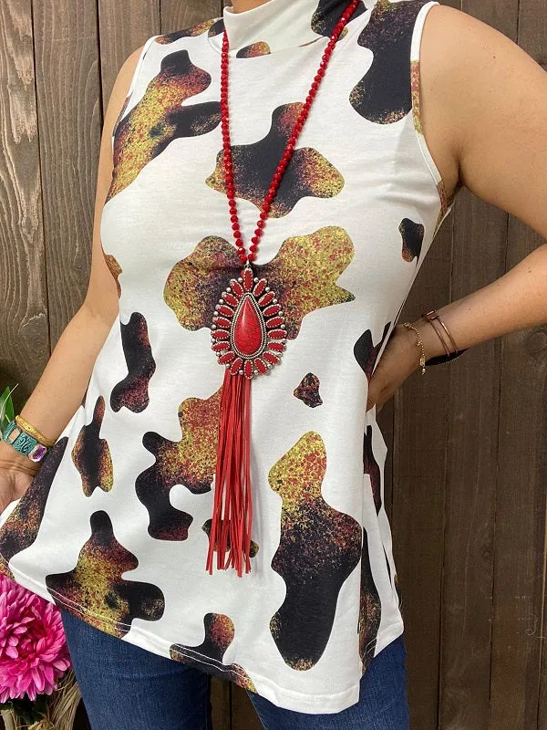 BQ14412 Leopard brown color printed sleeveless women tank tops (DS8)