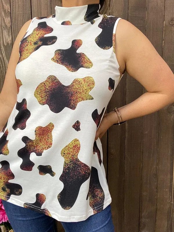 BQ14412 Leopard brown color printed sleeveless women tank tops (DS8)