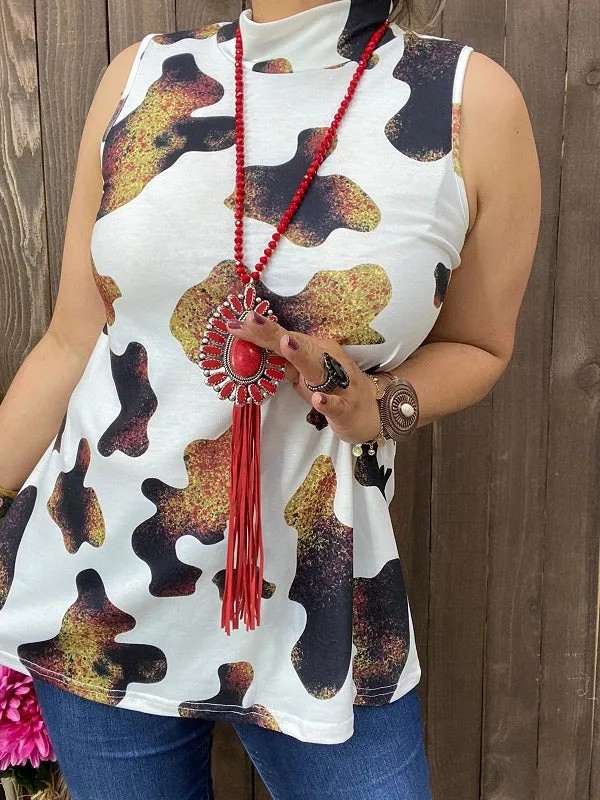 BQ14412 Leopard brown color printed sleeveless women tank tops (DS8)