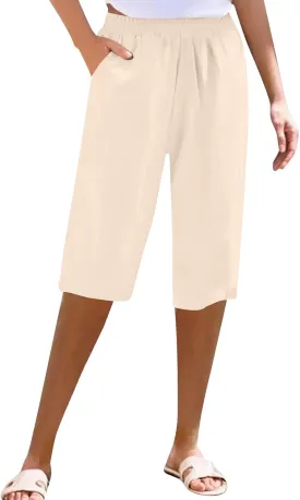 Capri Pants for Women Wide Leg Yoga Cropped Pants Loose Comfy Workout Capris Sweatpants Long Shorts with Pockets