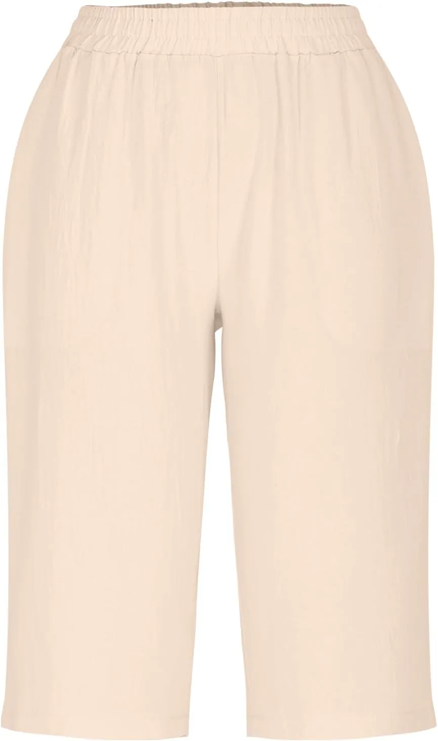 Capri Pants for Women Wide Leg Yoga Cropped Pants Loose Comfy Workout Capris Sweatpants Long Shorts with Pockets