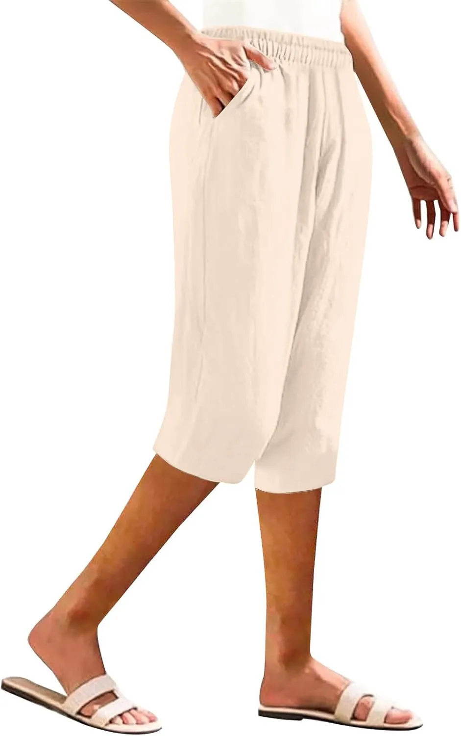 Capri Pants for Women Wide Leg Yoga Cropped Pants Loose Comfy Workout Capris Sweatpants Long Shorts with Pockets