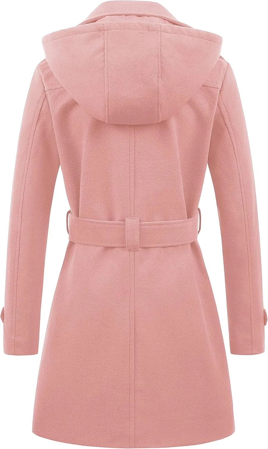 Chrisuno Women's Double Breasted Pea Coat Hooded Long Winter Trench Coat