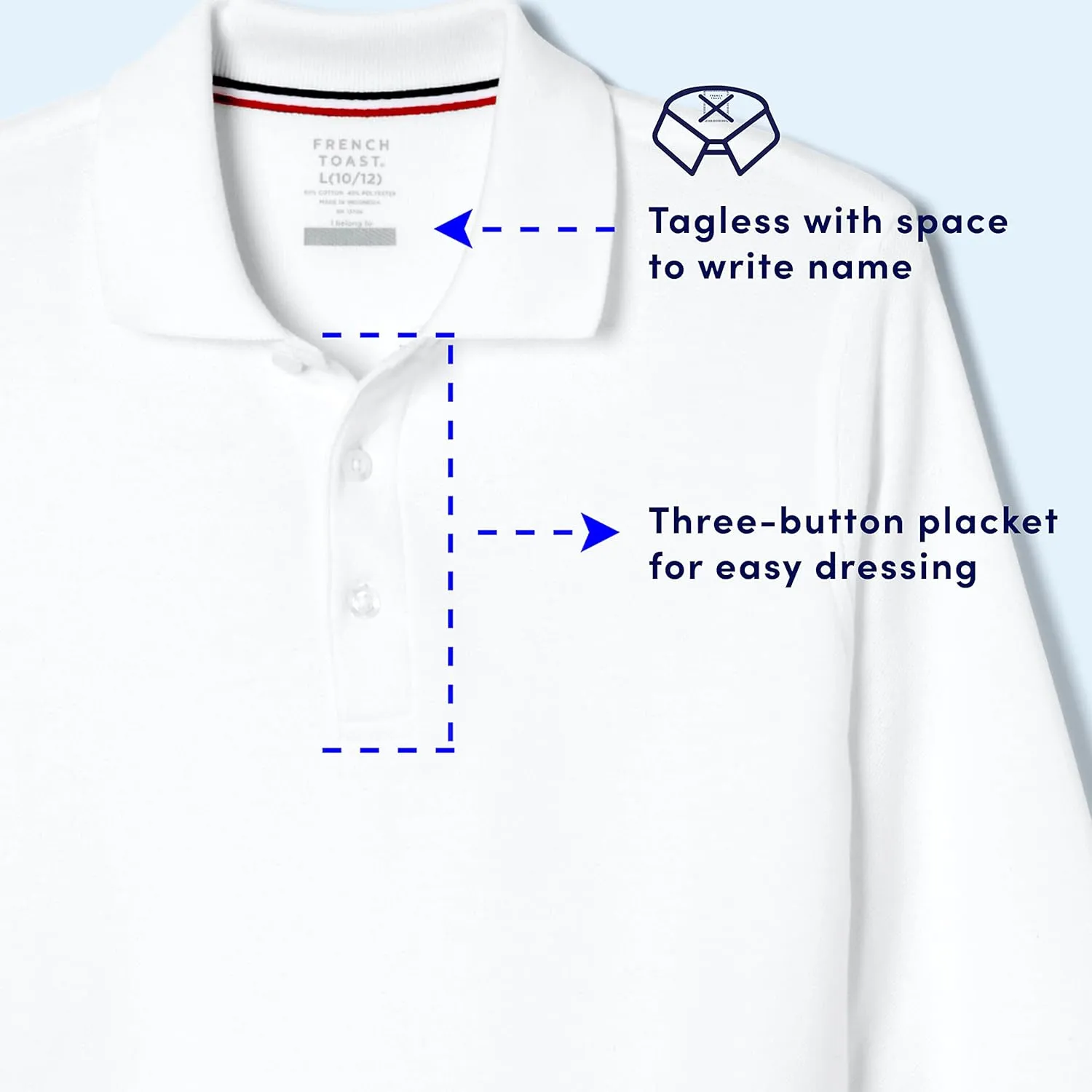 French Toast Pique Polo School Uniform Shirt with Long Sleeves for Boys and Girls