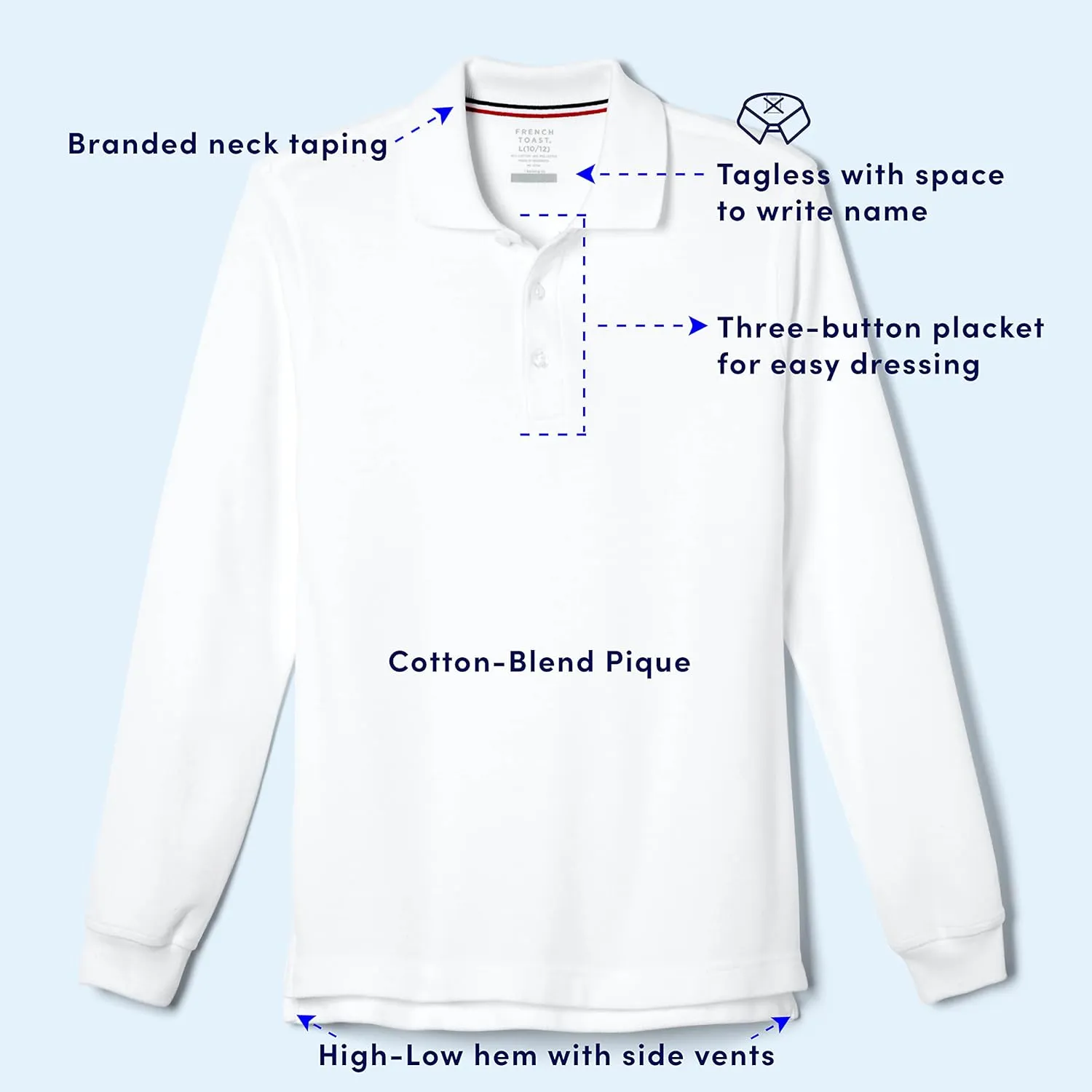 French Toast Pique Polo School Uniform Shirt with Long Sleeves for Boys and Girls