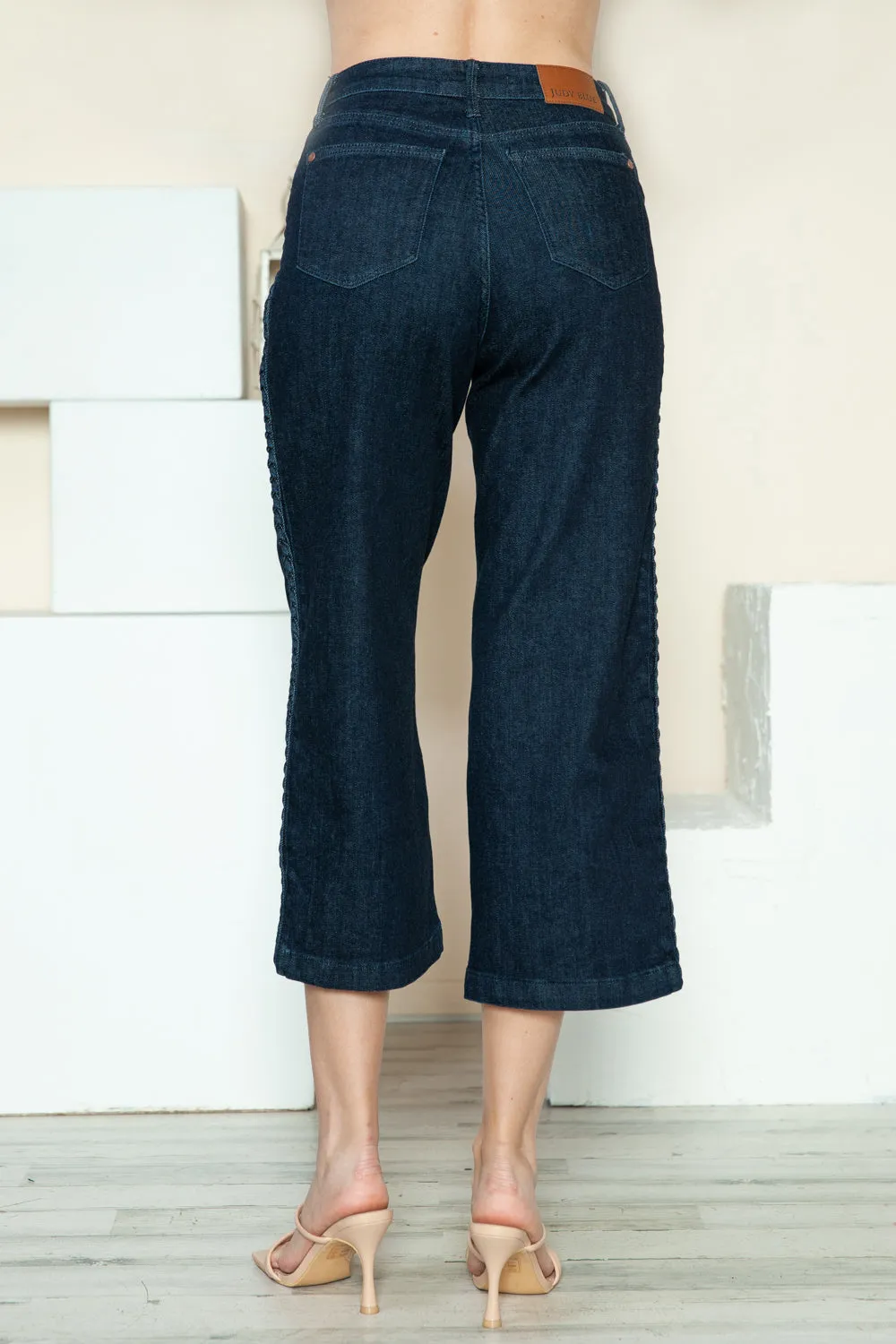 Full Size Side Seam Braid Detail Crop Wide Leg Jeans
