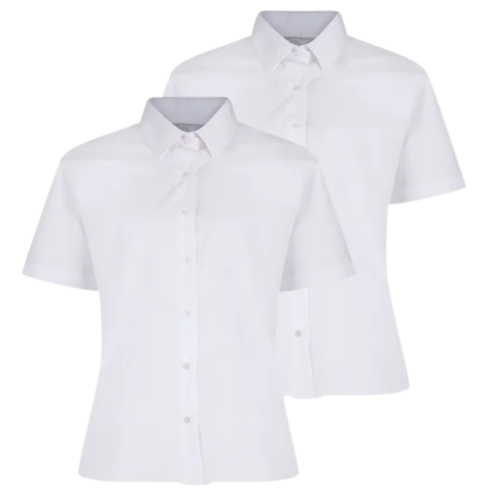 Girls Short Sleeve Non-Iron Blouse -Regular Lady Fit- White - Twin Pack