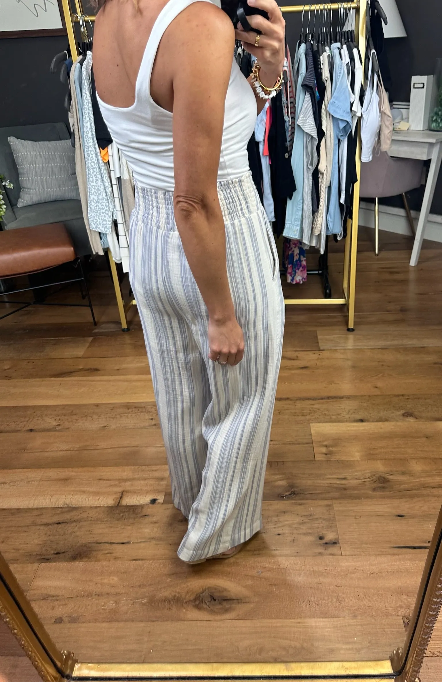 Here & Now Cotton Stripe Pants - Slate Blue