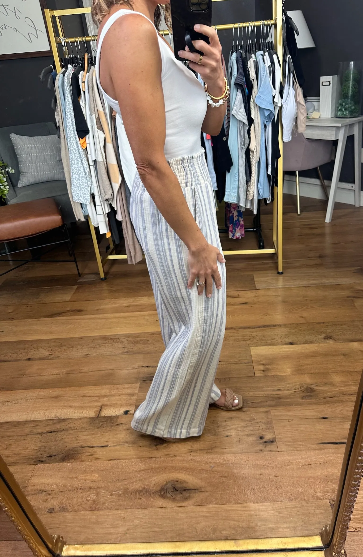 Here & Now Cotton Stripe Pants - Slate Blue