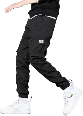 HOTake Men's Casual Cargo Pants Elastic Waist Drawstring Tapered Pants for Men Joggers Hiking Pants with Multi Pockets