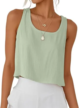 IDEALSANXUN Womens Linen Crop Tank Tops Spring Summer Sleeveless Tops