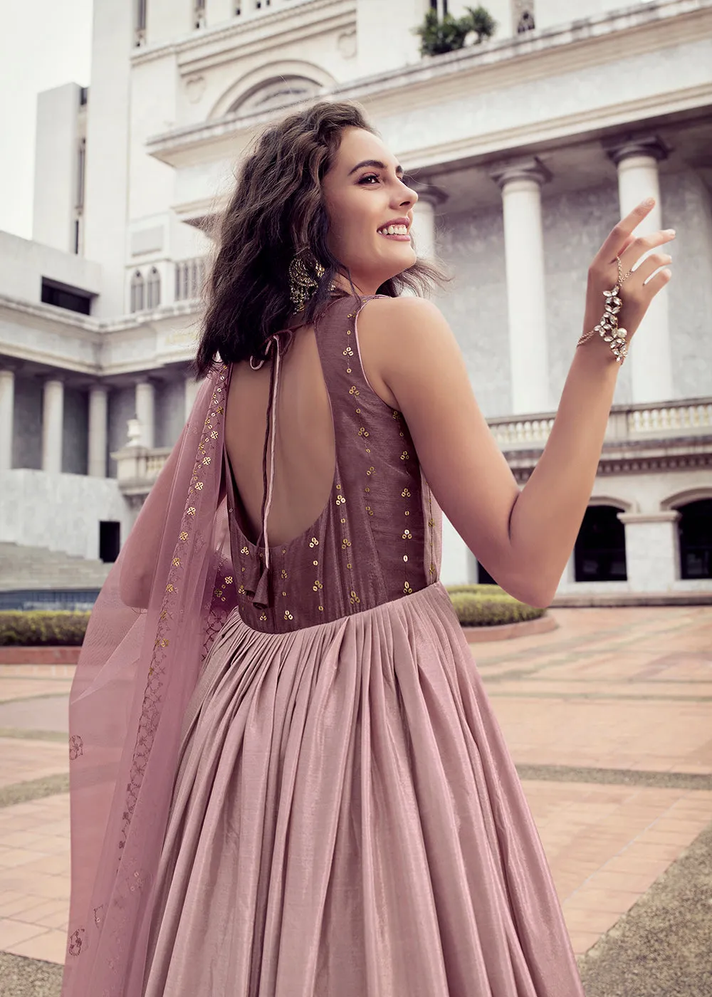 Irresistible Dusty Pink Chinon Reception Wear Gown