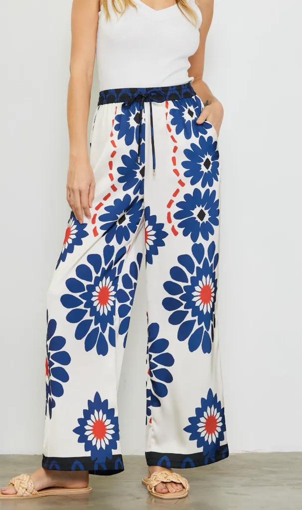 Ivory & Navy Wide Leg Pant