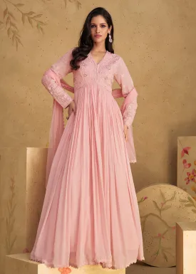 Lovely Embroidered Pink Wedding Party Anarkali Gown