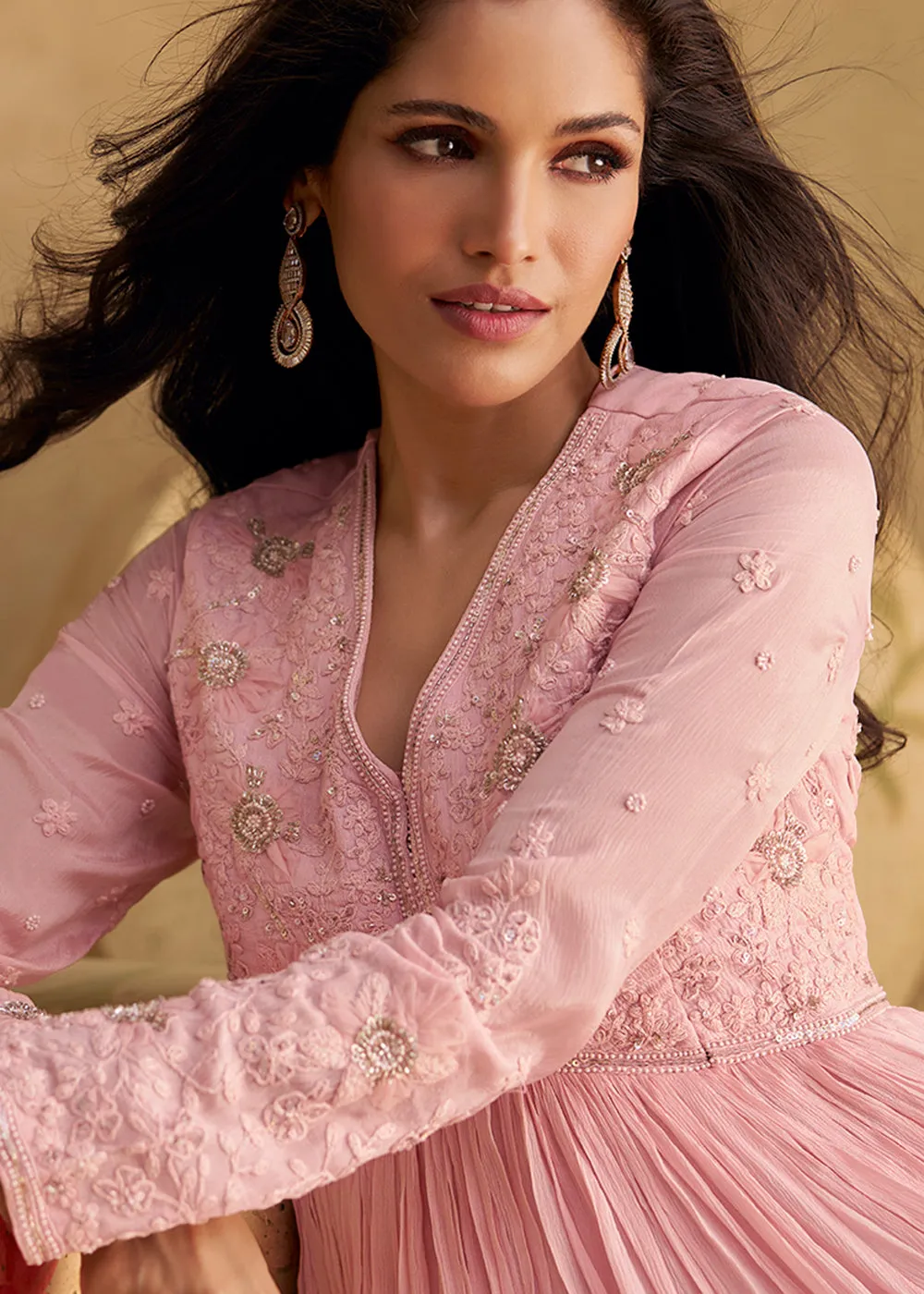 Lovely Embroidered Pink Wedding Party Anarkali Gown