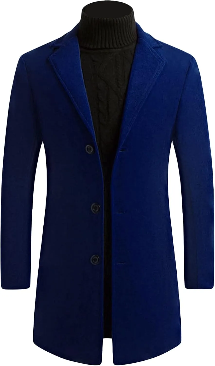 Maiyifu-GJ Mens Wool Blend Trench Coat Mid-Length Notched Collar Long Top Pea Coats Business Single Breasted Jacket Overcoat