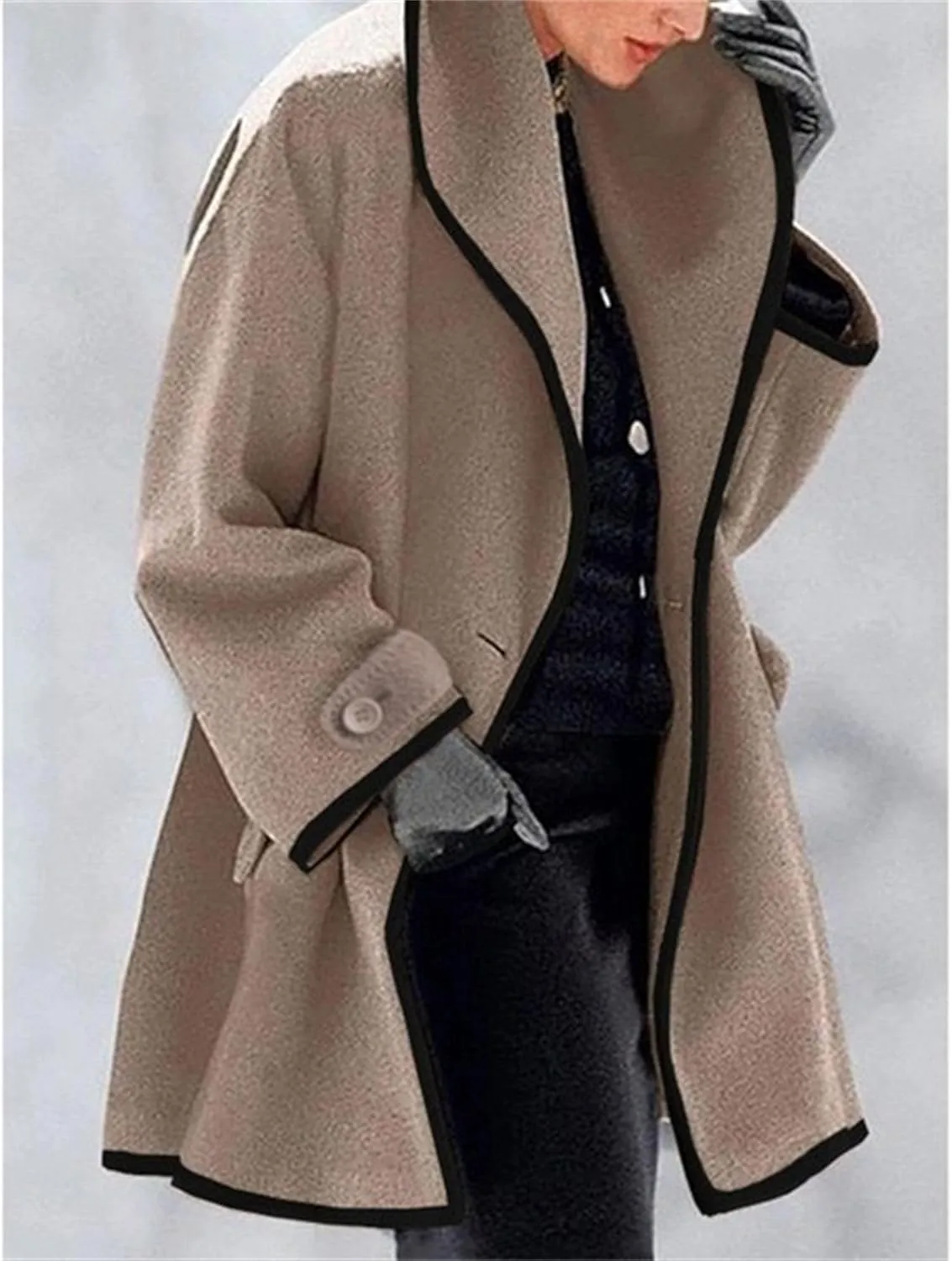 Maiyifu-GJ Womens Wool Blend Coat Single Breasted Trench Jackets with Hood Winter Casual Shawl Collar Overcoat Outerwear