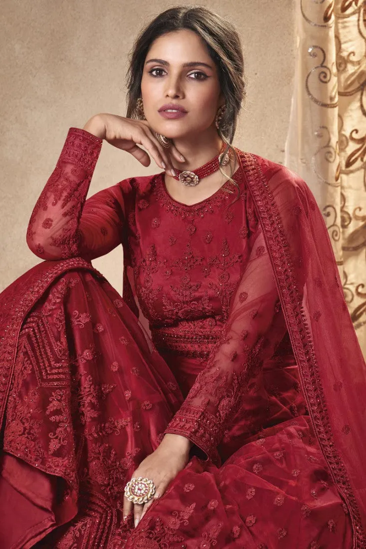 Majestic Red Wedding Thread Embroidered Anarkali Suit