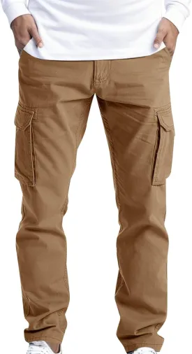 Mens Cargo Pants Slim-Fit Stretch Straight Leg Sweatpants Lightweight Hiking Pants Workout Athletic Pants with Zipper Pockets
