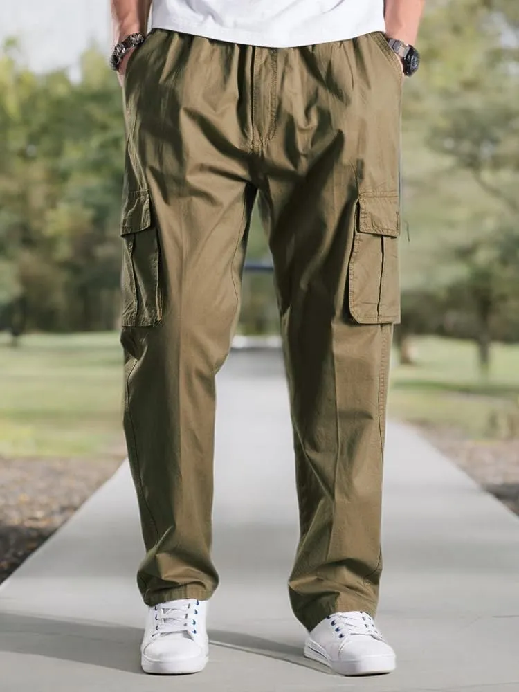 Men's Elastic Waist Cargo Pants,Casual Loose Fit Lightweight Workwear Pull On Pants