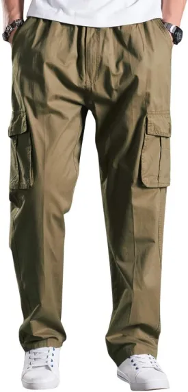 Men's Elastic Waist Cargo Pants,Casual Loose Fit Lightweight Workwear Pull On Pants