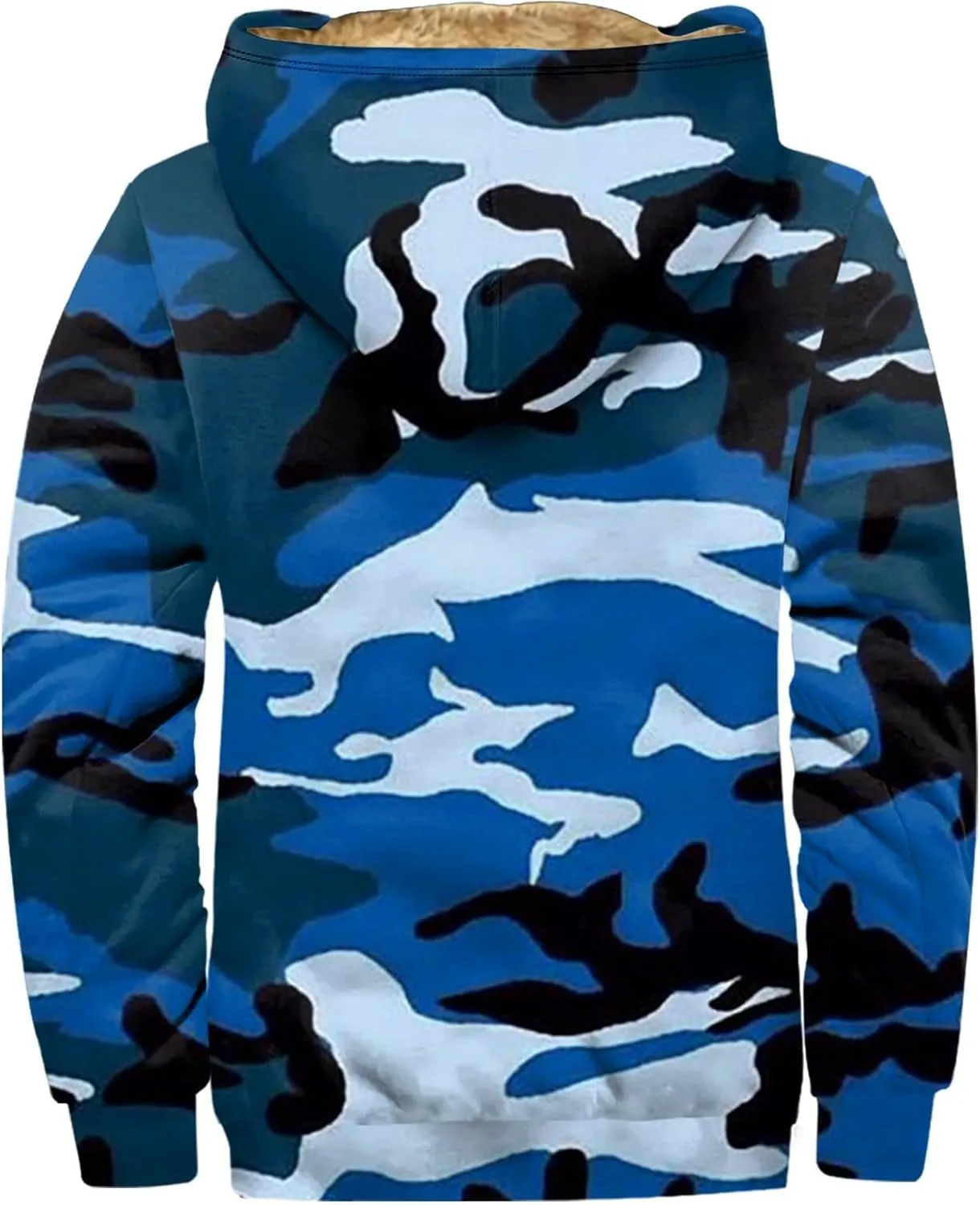Mens Winter Camo Jacket Thickened Vintage Fashion Casual Padded Graphic Long Sleeve Warm Camo Coats