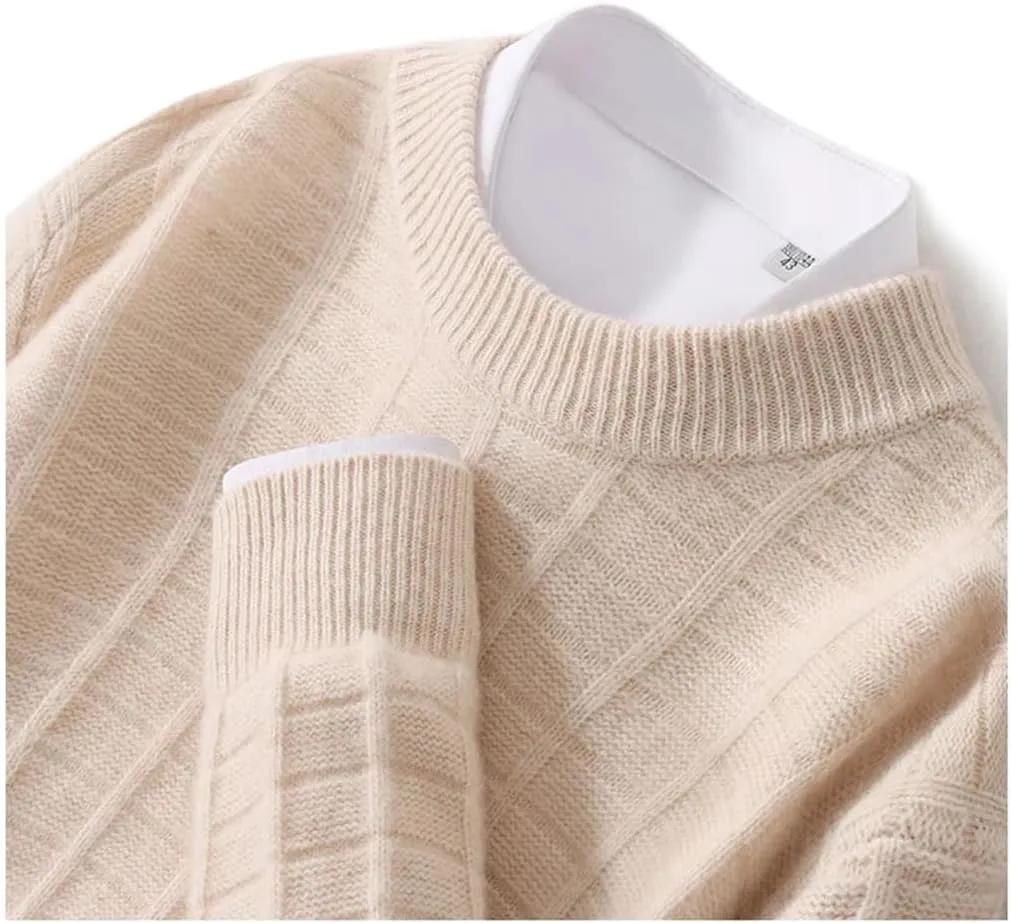 Men's Wool Sweater Thick Warm O-Neck Pullover Jumper Soft Casual Classic Plaid Dress Sweaters