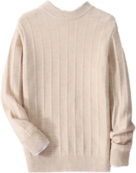 Men's Wool Sweater Thick Warm O-Neck Pullover Jumper Soft Casual Classic Plaid Dress Sweaters