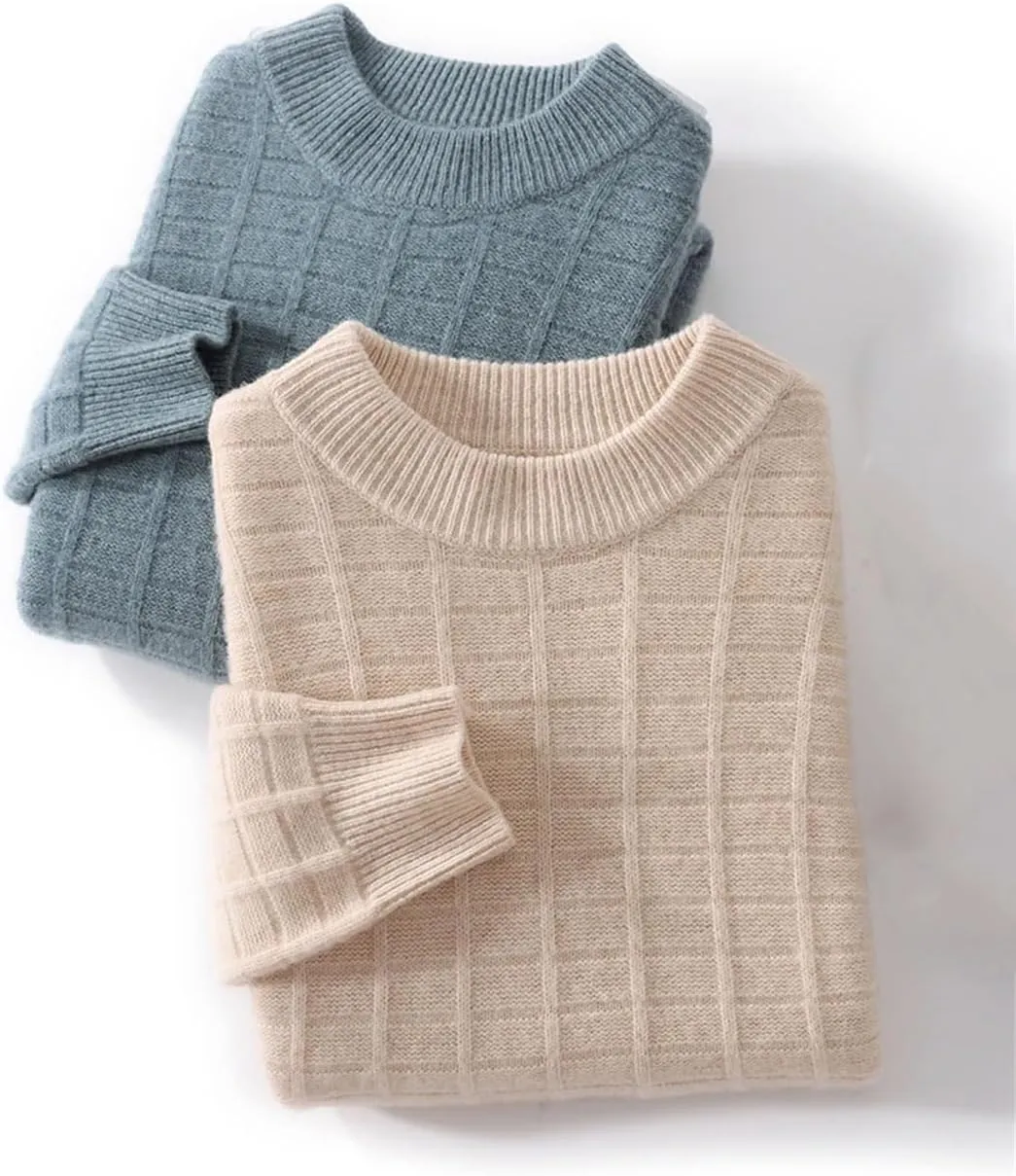 Men's Wool Sweater Thick Warm O-Neck Pullover Jumper Soft Casual Classic Plaid Dress Sweaters
