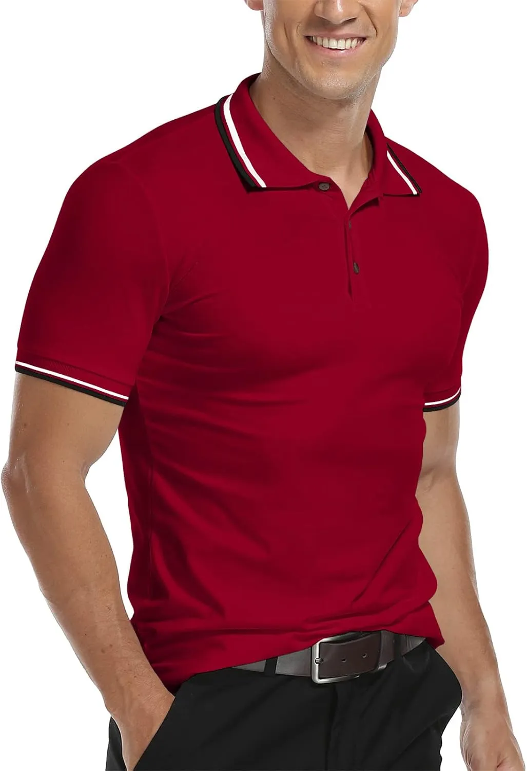 MLANM Men's Polo Regular-Fit Quick-Dry Golf Striped Short Sleeve Collared T-Shirts