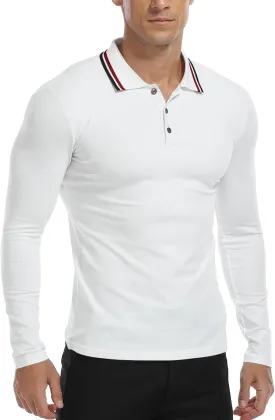 MLANM Men's Polo Regular-Fit Quick-Dry Golf Striped Short Sleeve Collared T-Shirts