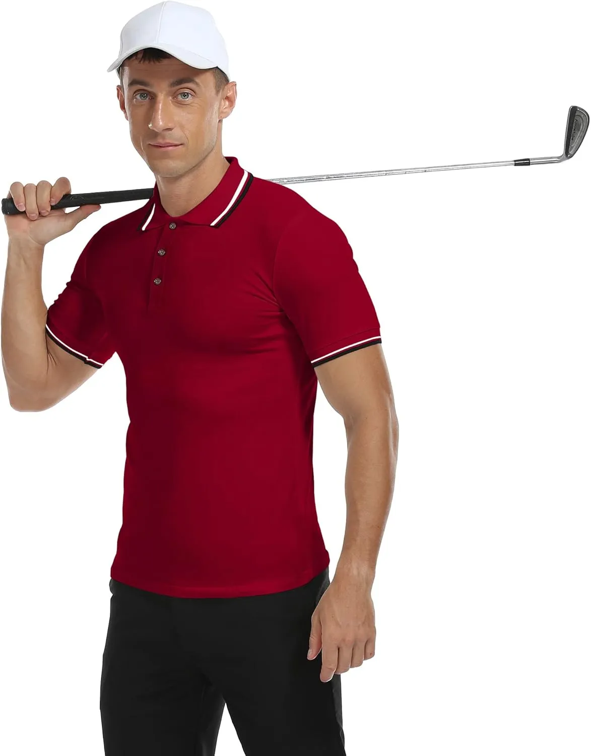 MLANM Men's Polo Regular-Fit Quick-Dry Golf Striped Short Sleeve Collared T-Shirts