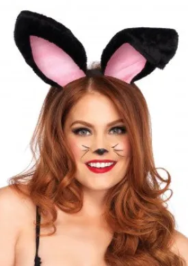 Plush Bunny Rabbit Ears Headband (Black/Pink)