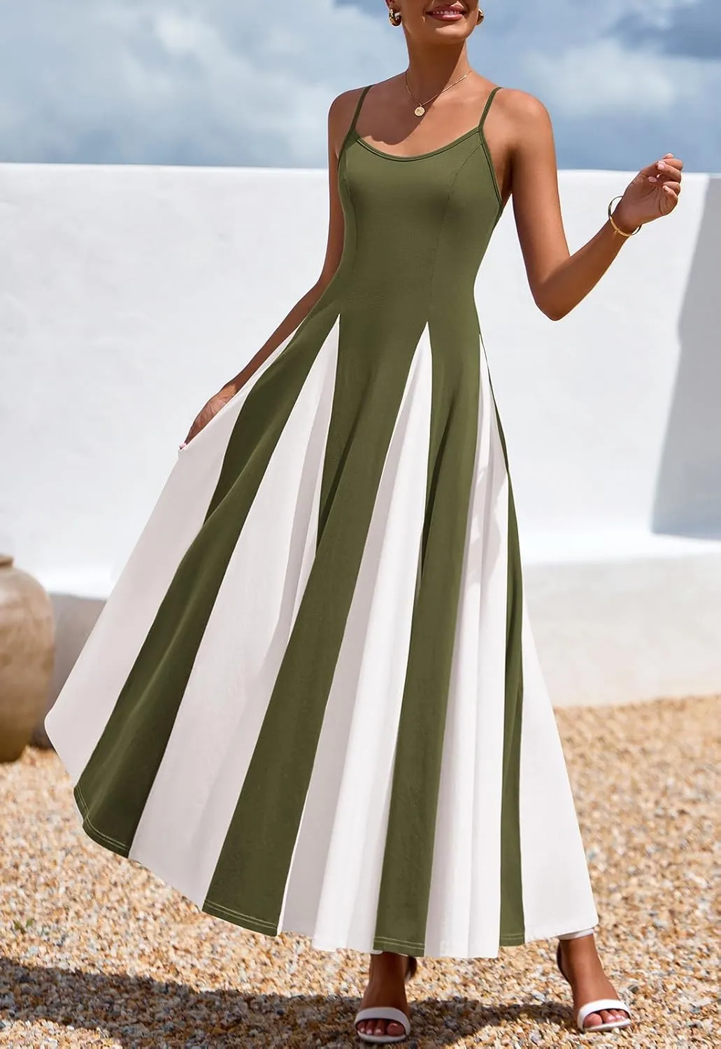 PRETTYGARDEN Spaghetti Strap Backless Summer Dresses for Women 2025 Flowy Maxi Dresses Sleeveless Wedding Guest Dress
