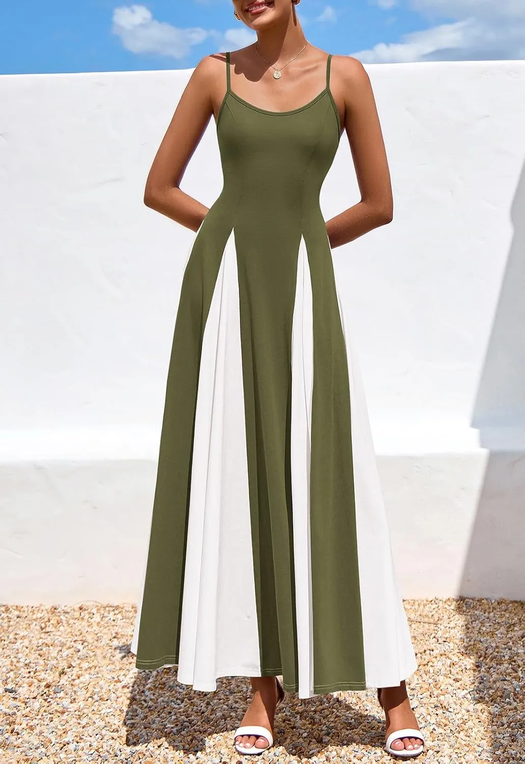 PRETTYGARDEN Spaghetti Strap Backless Summer Dresses for Women 2025 Flowy Maxi Dresses Sleeveless Wedding Guest Dress