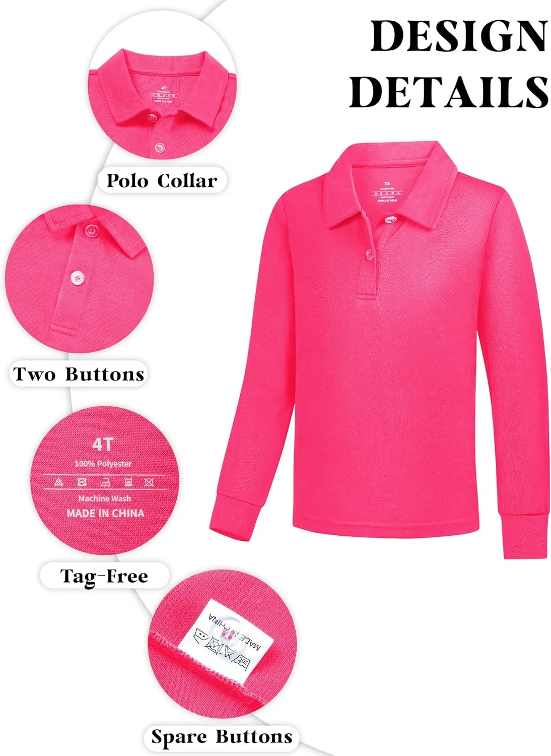 QBK 2T to Youth Boys' Long Sleeve School Uniform Pique Polo Toddler Kids Neon Collared Golf Shirt