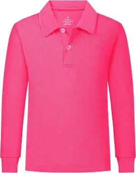QBK 2T to Youth Boys' Long Sleeve School Uniform Pique Polo Toddler Kids Neon Collared Golf Shirt
