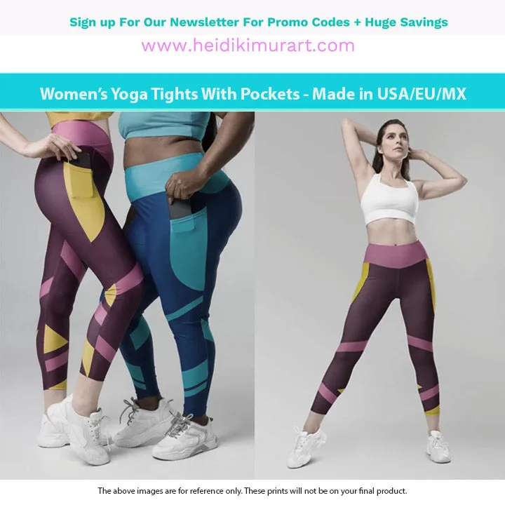 Red Women's Tights, Solid Color Best Yoga Pants With 2 Side Deep Long Pockets - Made in USA/EU/MX (US Size: 2XS-6XL)