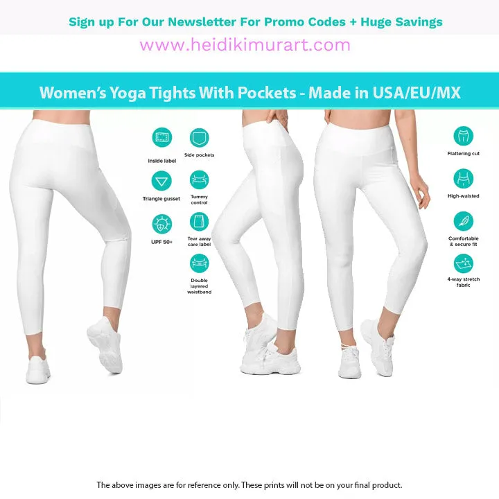 Red Women's Tights, Solid Color Best Yoga Pants With 2 Side Deep Long Pockets - Made in USA/EU/MX (US Size: 2XS-6XL)