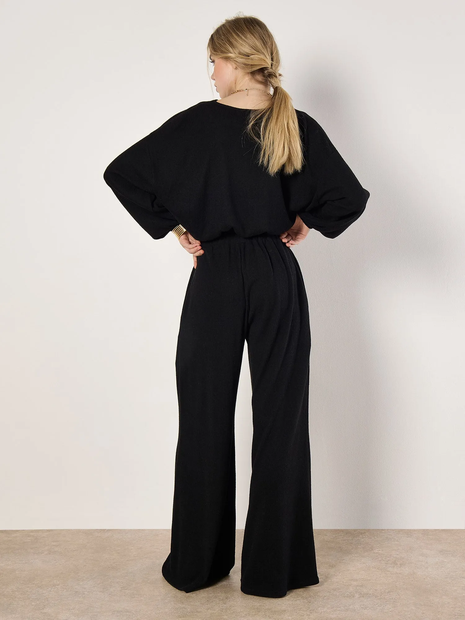 Ribbed Knit Wide Leg Trousers